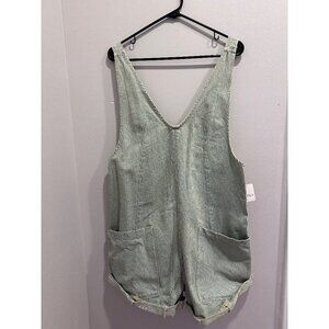 NWT Free People High Roller Railroad Stripe Cotton Short Overalls M